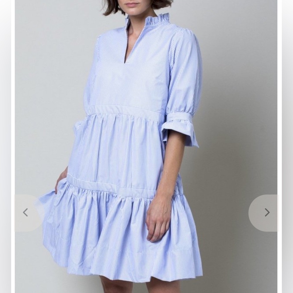 ✨Gretchen Scott Designs✨ Light Blue Striped Tiered Shirt Dress - Picture 11 of 15